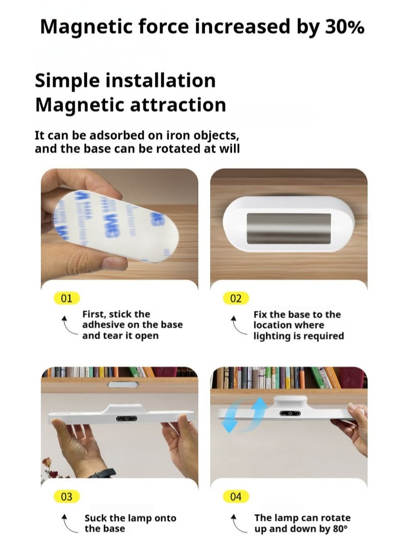 Touch Rechargeable Under Cabinet LED Light, 32Cm,  With Remote Control, Dimmable With 3 Color Modes, USB-Powered, Ideal For Wall Shelves, Closets, Mirrors, Bedside And Kitchen Lighting, White