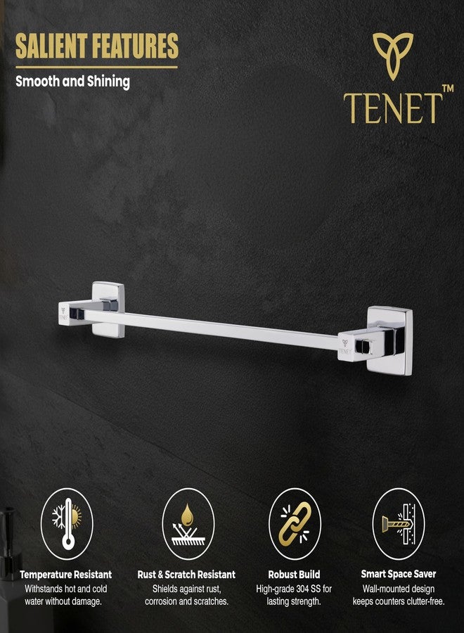 Tenet Stainless Steel Towel Rod/Towel Rail/Towel Hanger/Bath Towel Holder - 304 Grade Wall Mounted Bathroom Accessory for Washbasin, Kitchen & Shower | Chrome Finish (18 Inch) | 1 Year Warranty - Image 2