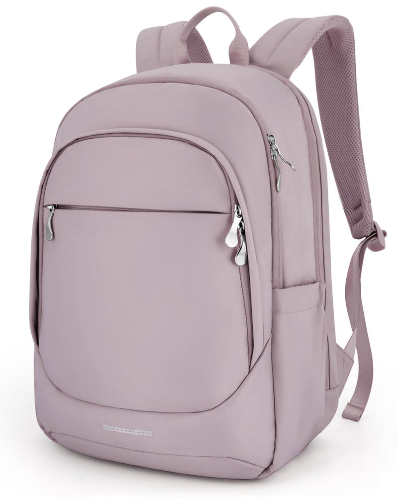 LIGHT FLIGHT Travel Laptop Backpack Women, 15.6 Inch Laptop Backpack with USB Charging Hole, Water Resistant College Bookbag, Black Computer Backpacks for Work, Grayish Pinkâ€¦ - Image 1