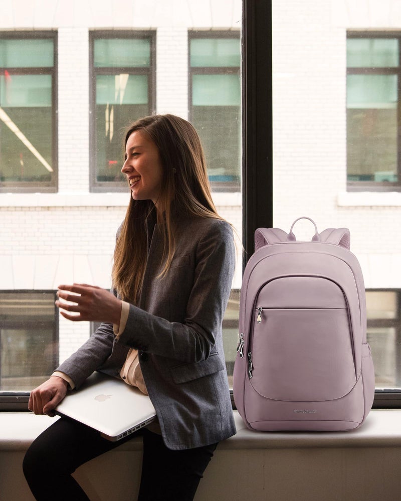 LIGHT FLIGHT Travel Laptop Backpack Women, 15.6 Inch Laptop Backpack with USB Charging Hole, Water Resistant College Bookbag, Black Computer Backpacks for Work, Grayish Pinkâ€¦ - Image 2