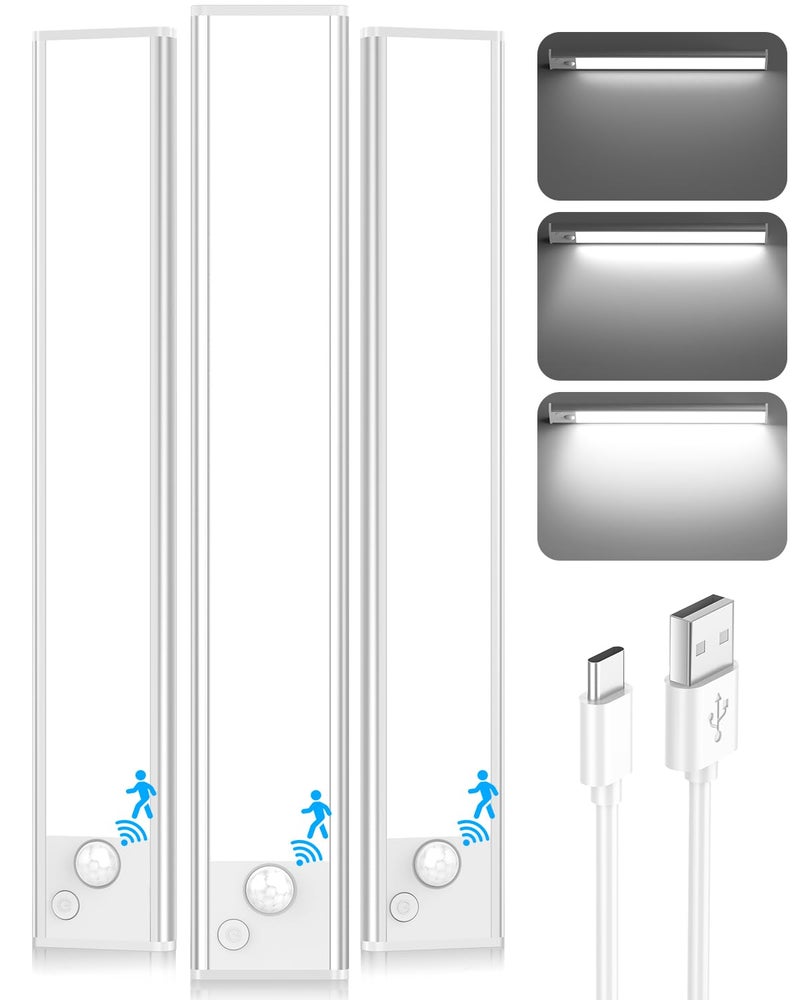 Brightever Under Cabinet Lighting 10 Inch LED Battery Operated Rechargeable Motion Sensor Lights Indoor 2200mAh Magnetic Wireless Closet Light 6500K Dimmable Under Counter Lights for Kitchen Stair 3 Packs - Image 2