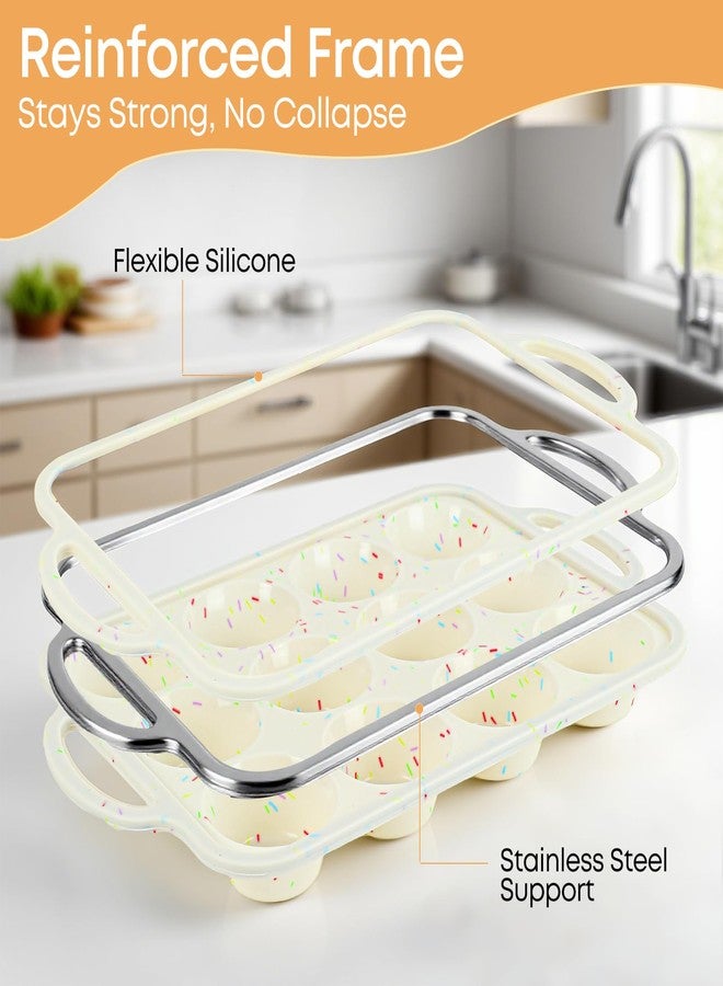 Spmarkt 12-Cup Silicone Muffin Pan, Nonstick Cupcake Baking Tray with Handles, Food Grade Silicone Muffin Tin for Baking Egg Bites & Cupcakes - Image 4