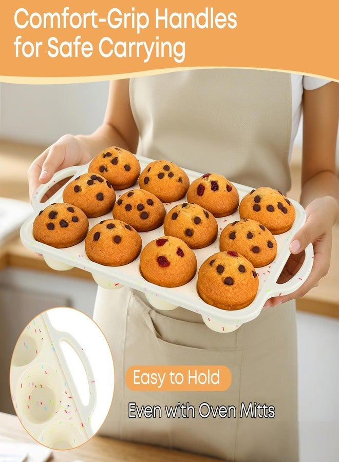 Spmarkt 12-Cup Silicone Muffin Pan, Nonstick Cupcake Baking Tray with Handles, Food Grade Silicone Muffin Tin for Baking Egg Bites & Cupcakes - Image 3