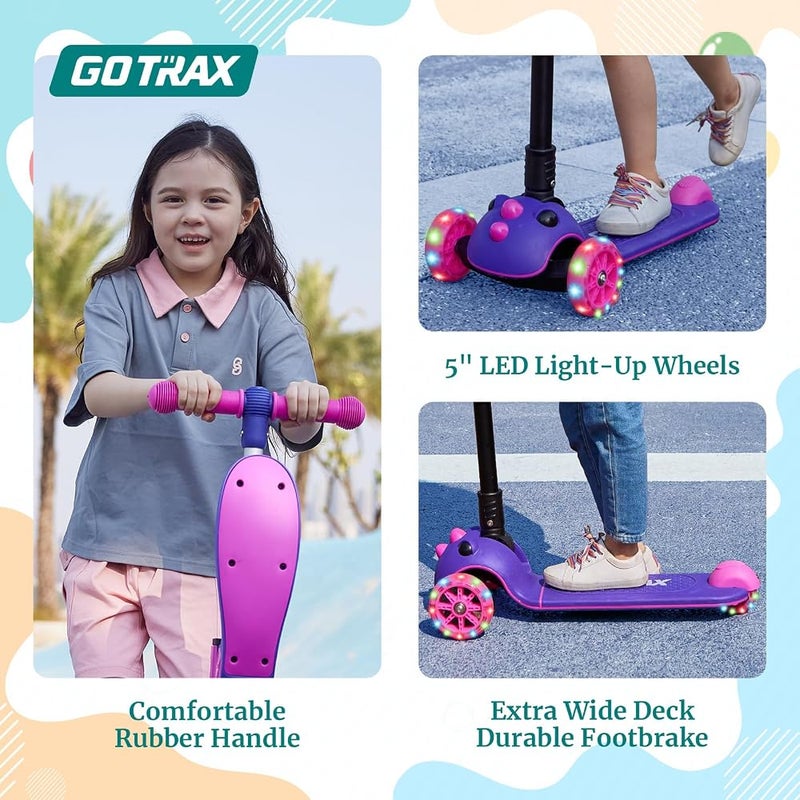 Gotrax KS3 Pro Folding Kick Scooter for Kids, One Key Removable Seat & 3 Extra Wide PU Light-Up Wheels and Anti-Slip Deck, Adjustable Height Handlebar and Lean-to-Steer Scooter for Children Aged 2-8 - Image 5