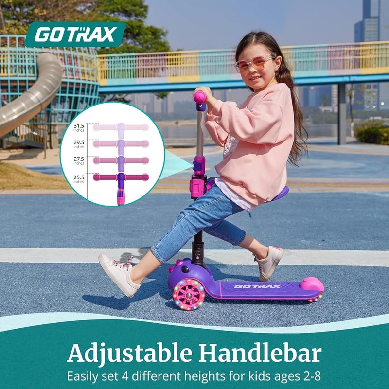 Gotrax KS3 Pro Folding Kick Scooter for Kids, One Key Removable Seat & 3 Extra Wide PU Light-Up Wheels and Anti-Slip Deck, Adjustable Height Handlebar and Lean-to-Steer Scooter for Children Aged 2-8 - Image 2