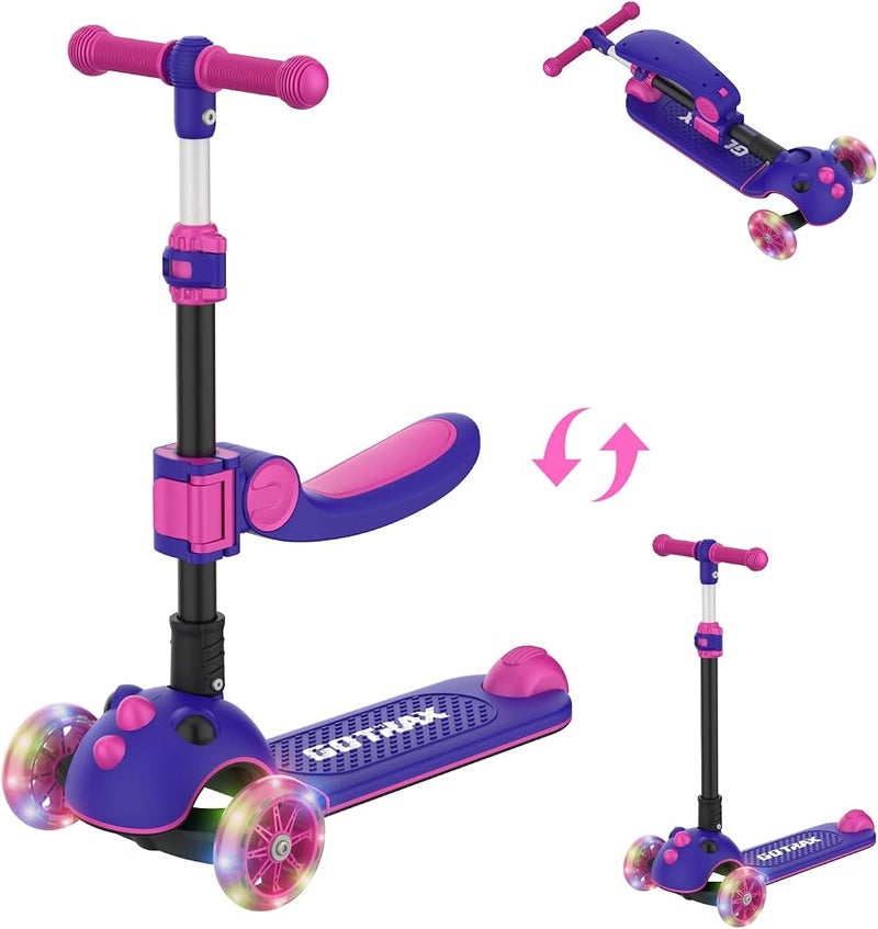 Gotrax KS3 Pro Folding Kick Scooter for Kids, One Key Removable Seat & 3 Extra Wide PU Light-Up Wheels and Anti-Slip Deck, Adjustable Height Handlebar and Lean-to-Steer Scooter for Children Aged 2-8 - Image 1
