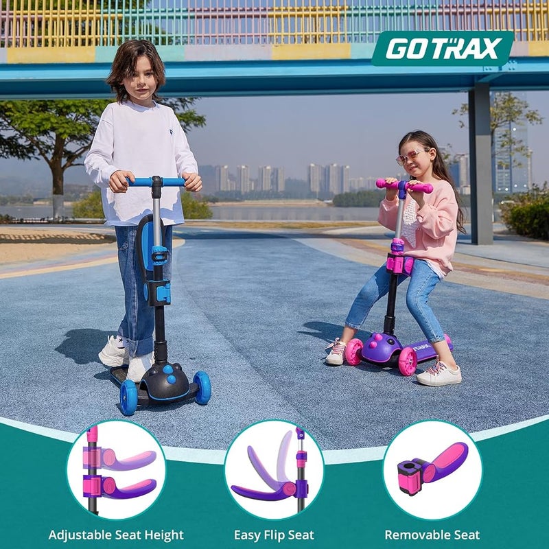 Gotrax KS3 Pro Folding Kick Scooter for Kids, One Key Removable Seat & 3 Extra Wide PU Light-Up Wheels and Anti-Slip Deck, Adjustable Height Handlebar and Lean-to-Steer Scooter for Children Aged 2-8 - Image 4