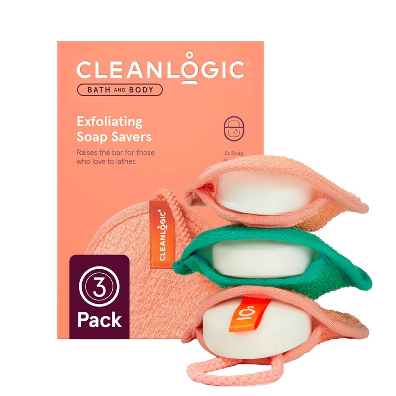 Cleanlogic Bath & Body Exfoliating Soap Saver, Exfoliator Scrubber Pouch, Daily Skincare Routine for Smooth Clean Skin, Assorted Colors, 3 Count Value Pack - Image 1