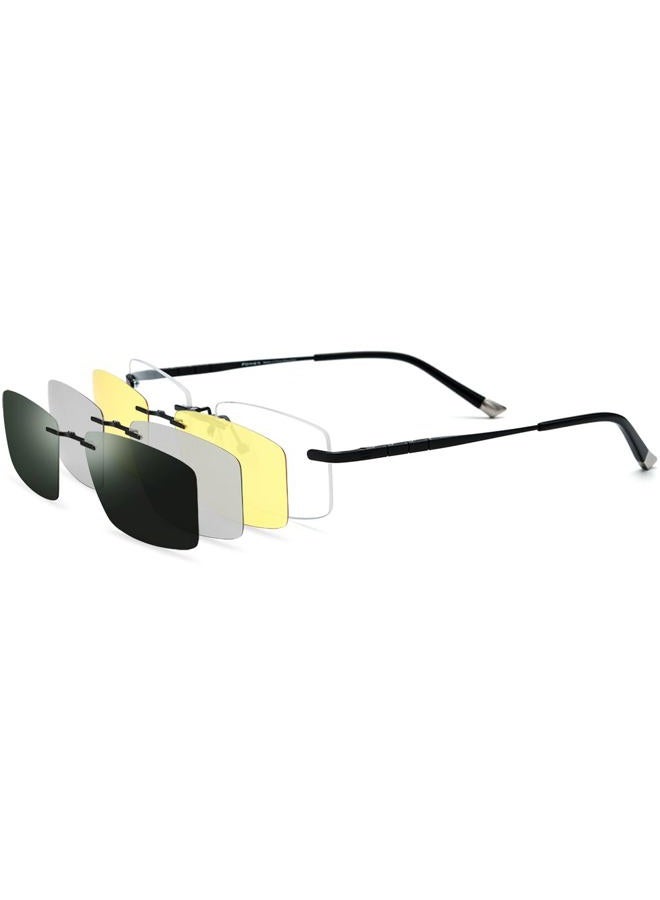 FONEX Pure Titanium Glasses Frame Men Square Magnet Clip On Eyeglasses with Polarized Lens (F85761 Black) - Image 1