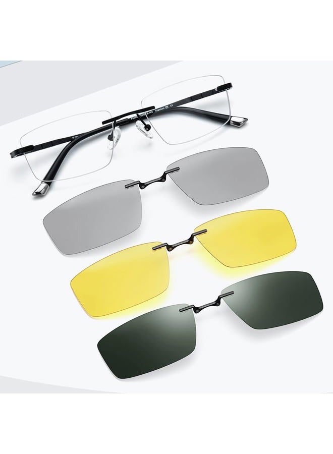 FONEX Pure Titanium Glasses Frame Men Square Magnet Clip On Eyeglasses with Polarized Lens (F85761 Black) - Image 2