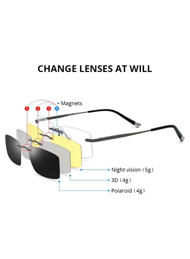 FONEX Pure Titanium Glasses Frame Men Square Magnet Clip On Eyeglasses with Polarized Lens (F85761 Black) - Image 5