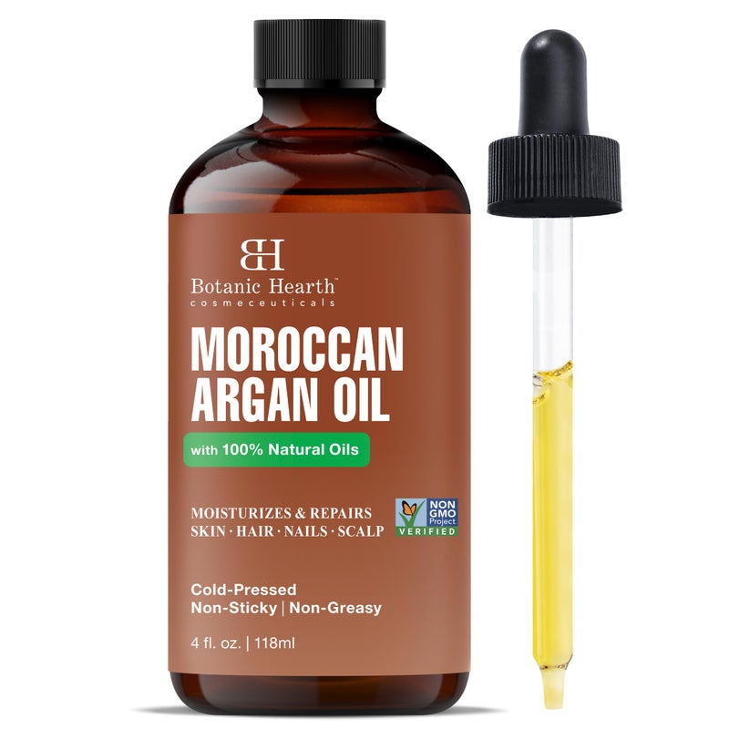Botanic Hearth زيت شعر الأركان من بوتانيك هيرث للترطيب للبالغين، مغذي، مقوي، للشعر المجعد، المتجعد، الجاف، التالف، معتمد خالي من الكائنات المعدلة وراثيًا، 4 أونصة سائلة، 1 عدد - Image 1