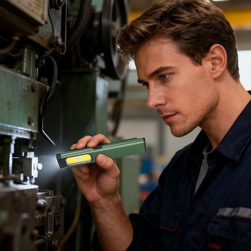 Green Portable LED Flashlight USB Rechargeable Clip On Light For Hiking Camping Travel Car Emergency - Image 2