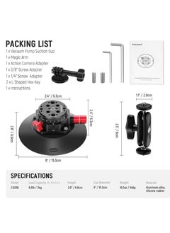 Neewer NEEWER 6"/15.2cm Camera Suction Cup Mount with Ball Head Magic Arm, Metal Suction Cup on Car Windshield Dash for Camera/Action Camera/Phone Holder  - Image 4