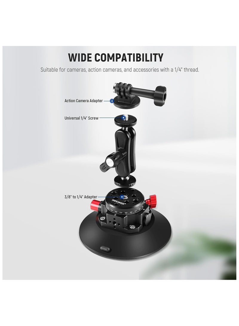 NEEWER 6" Camera Suction Cup Mount with Ball Head Magic Arm for Car Windshield, Dash, Action Cameras, Smartphones & ARRI Mounting Holes CA013 - Image 3