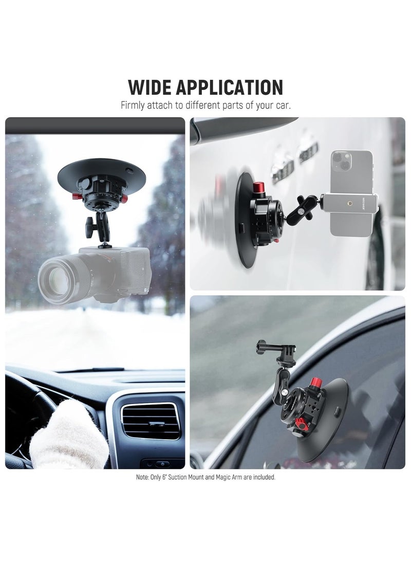 NEEWER 6" Camera Suction Cup Mount with Ball Head Magic Arm for Car Windshield, Dash, Action Cameras, Smartphones & ARRI Mounting Holes CA013 - Image 4