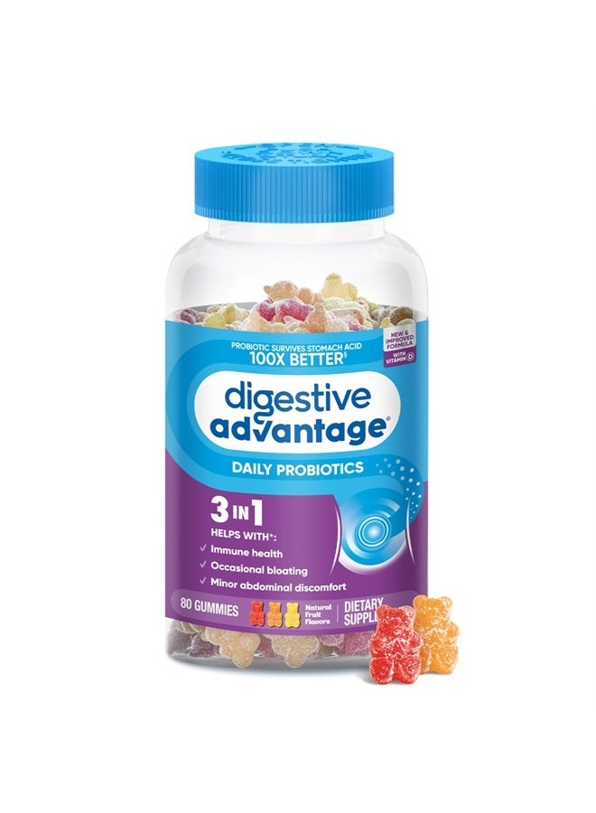 Digestive Advantage Probiotic Gummies For Digestive Health, Daily Probiotics For Women & Men, Support For Occasional Bloating, Minor Abdominal Discomfort & Gut Health, 80ct Natural Fruit Flavors - Image 1