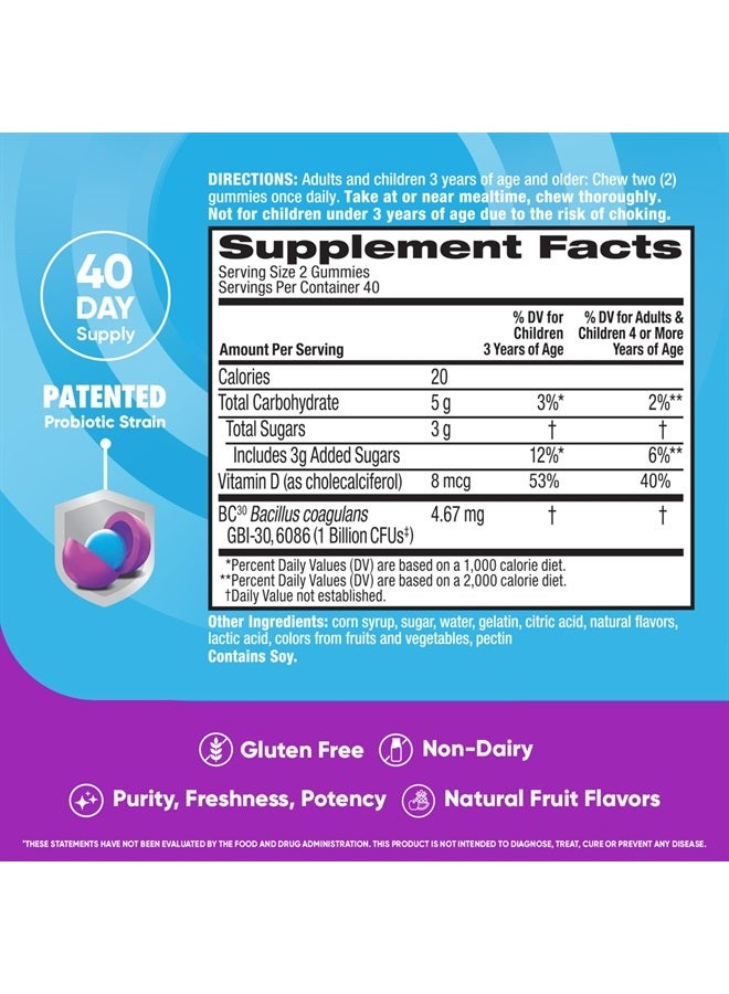Digestive Advantage Probiotic Gummies For Digestive Health, Daily Probiotics For Women & Men, Support For Occasional Bloating, Minor Abdominal Discomfort & Gut Health, 80ct Natural Fruit Flavors - Image 4