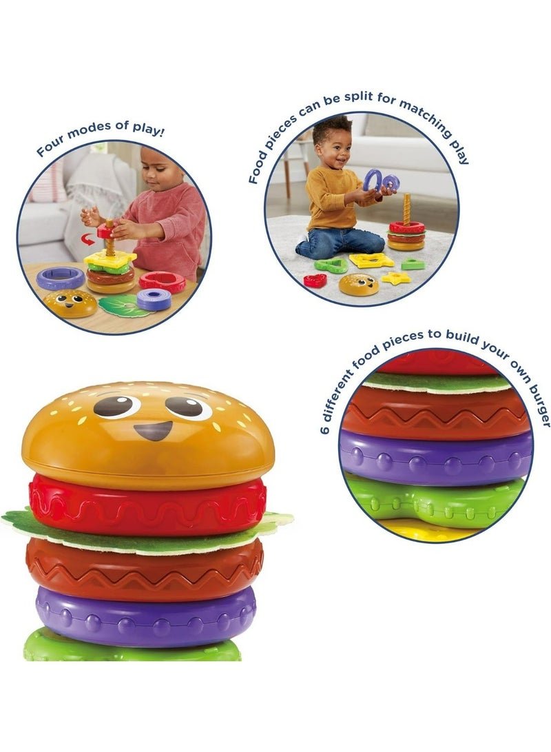 VTech Baby Build-a-Burger – Stacking & Sorting Toy with 6 Food Pieces, Shape Matching, Spinning & Color Play | for Babies 18–24 Months+ - Image 2