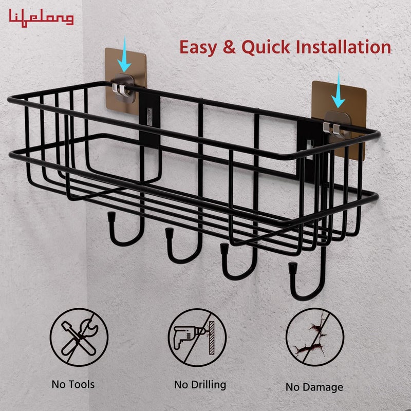 Lifelong Bathroom Shelf for Storage - Strong & Sturdy Wall Mounted Washroom Rack - Single Layer Multipurpose Towel Holder - Rust & Scratch Proof - Accessories Organiser (Pack of 2 - Black), Steel - Image 4
