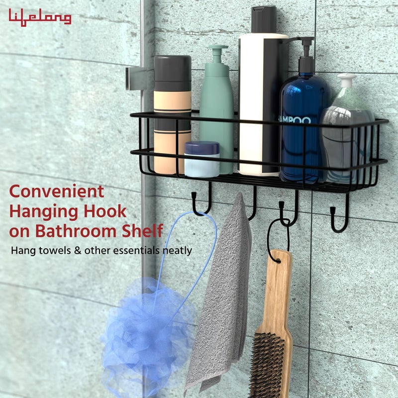Lifelong Bathroom Shelf for Storage - Strong & Sturdy Wall Mounted Washroom Rack - Single Layer Multipurpose Towel Holder - Rust & Scratch Proof - Accessories Organiser (Pack of 2 - Black), Steel - Image 2