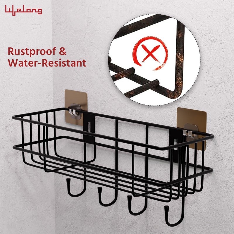 Lifelong Bathroom Shelf for Storage - Strong & Sturdy Wall Mounted Washroom Rack - Single Layer Multipurpose Towel Holder - Rust & Scratch Proof - Accessories Organiser (Pack of 2 - Black), Steel - Image 3