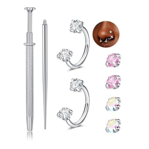 QWALIT 18g Horseshoe Nose Ring Double Stud Gem Horse Shoe Nose Ring Hoop for Women Surgical Steel U Shape Half Earring Silver Tragus Earring Hoops Lip Helix Piercing Jewelry Septum Rings 18 gauge 8mm - Image 1