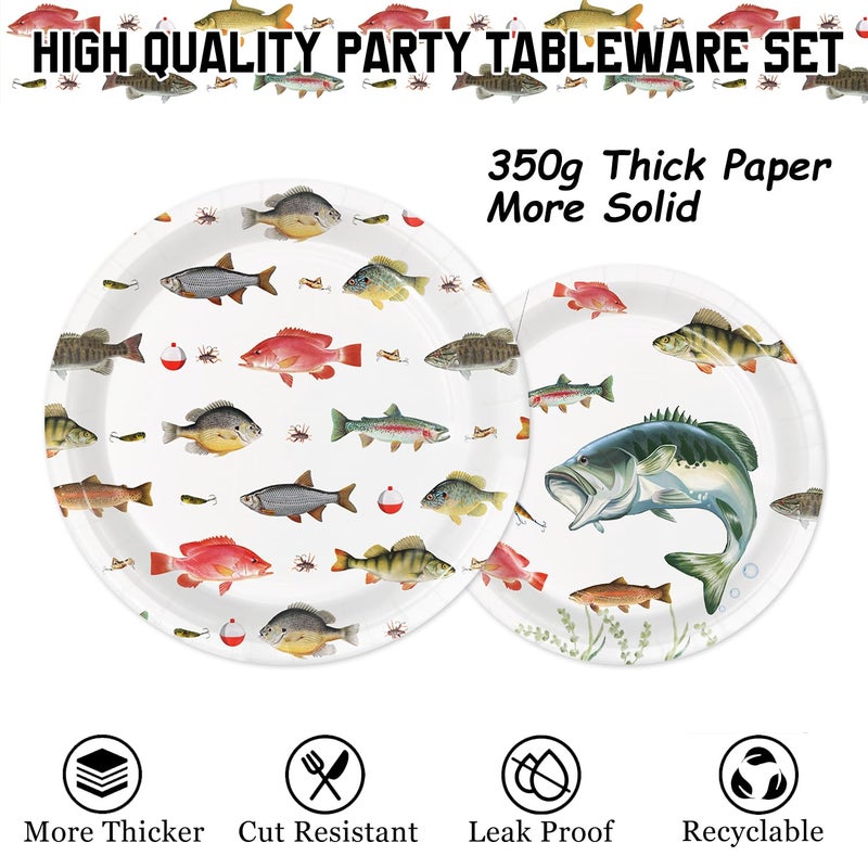 LINHAXM 170PCS Fishing Birthday Party Decorations Gone Fishing Party Decorations Include Plates, Cups, Cutlery, Banner, Tablecloth for Ofishally One Birthday Decorations - Image 3