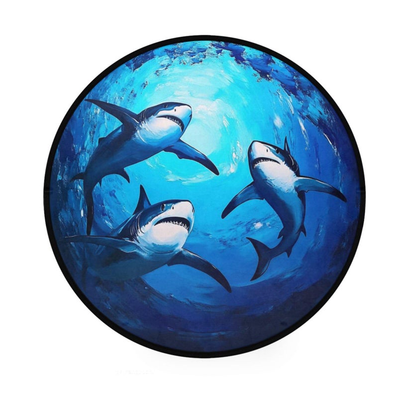Vdsrup Cute Animal Sharks Doormat Shark Blue Ocean Round Floor Mat Non Slip Absorbent Carpet Yoga Rug for Entryway Bedroom Living Room Sofa Home Decor - Image 1