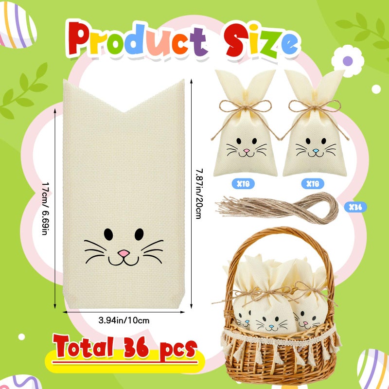 SilTriangle 36 Pcs Easter Treat Sacks Bags with Drawstring Bunny Gift Bags Bunny Party Favors Small Burlap Bag for Kids Goody Basket Party Supplies Cookies Candy Chocolate Hunt Stuffer - Image 2