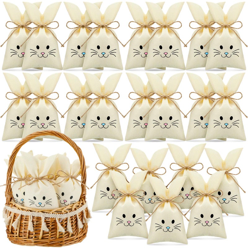 SilTriangle 36 Pcs Easter Treat Sacks Bags with Drawstring Bunny Gift Bags Bunny Party Favors Small Burlap Bag for Kids Goody Basket Party Supplies Cookies Candy Chocolate Hunt Stuffer - Image 1