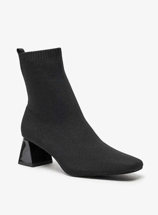 سيليست Women's Textured Slip-On Ankle Boots with Block Heels