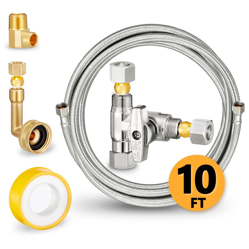 oiununo Dishwasher Hose Installation Kit Includes Water Supply Line 38 Compression Water Line Splitter 34 FHT Elbow and 38 MIP Elbow 10 FT - Image 2