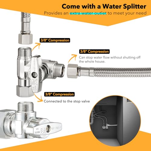 oiununo Dishwasher Hose Installation Kit Includes Water Supply Line 38 Compression Water Line Splitter 34 FHT Elbow and 38 MIP Elbow 10 FT - Image 3
