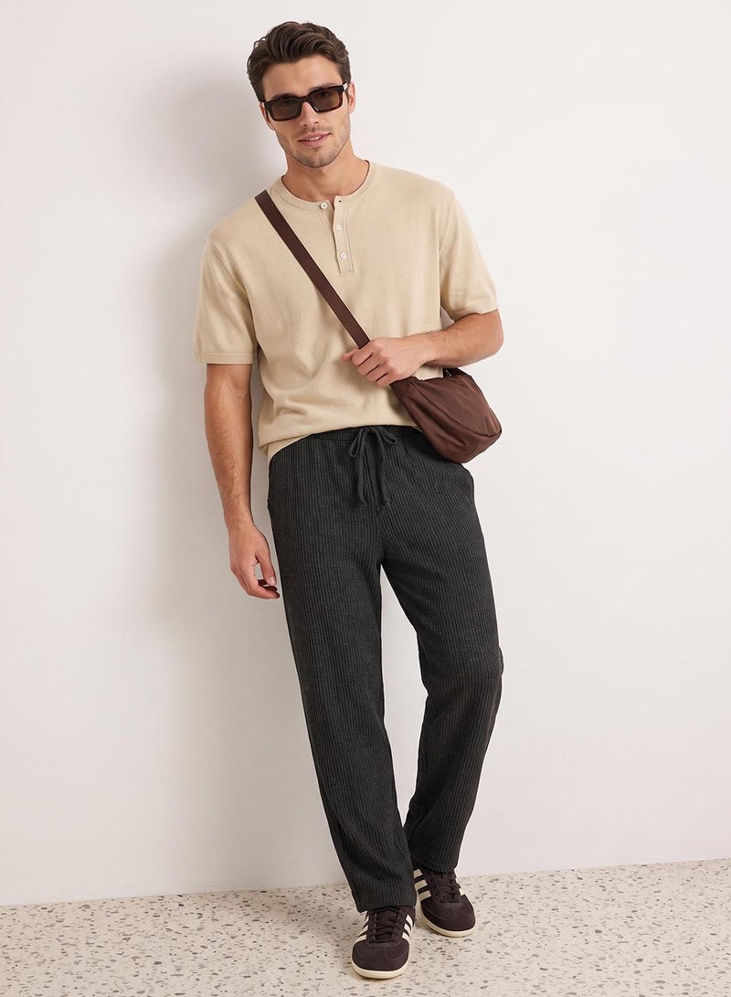 trendyol Anthracite Straight Cut Textured Open Leg Sweatpants - Image 1
