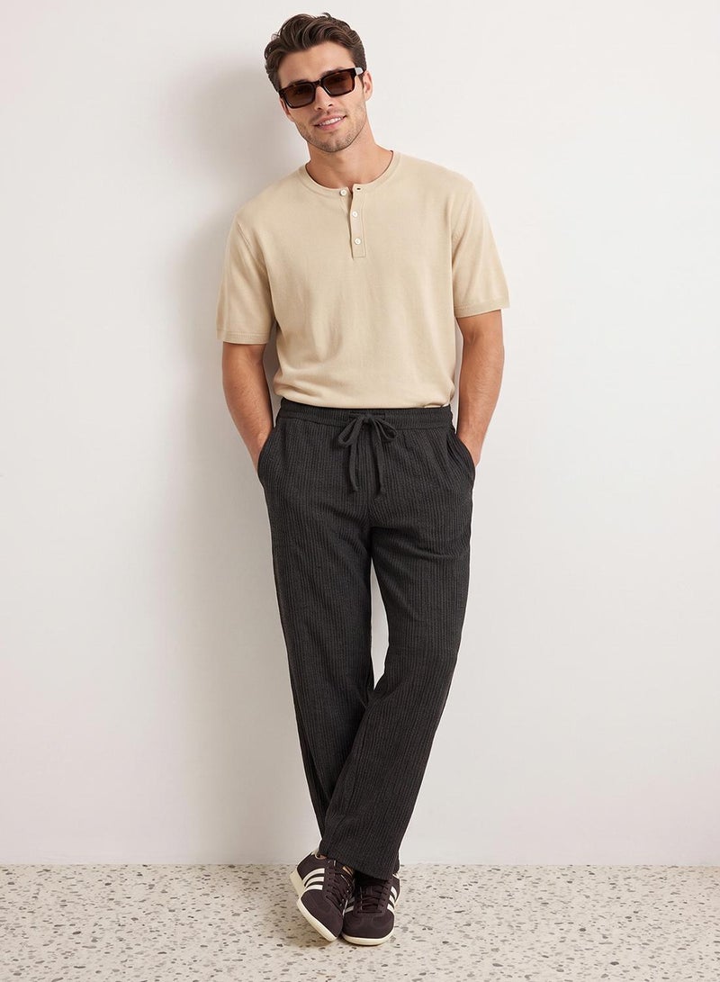 trendyol Anthracite Straight Cut Textured Open Leg Sweatpants - Image 3