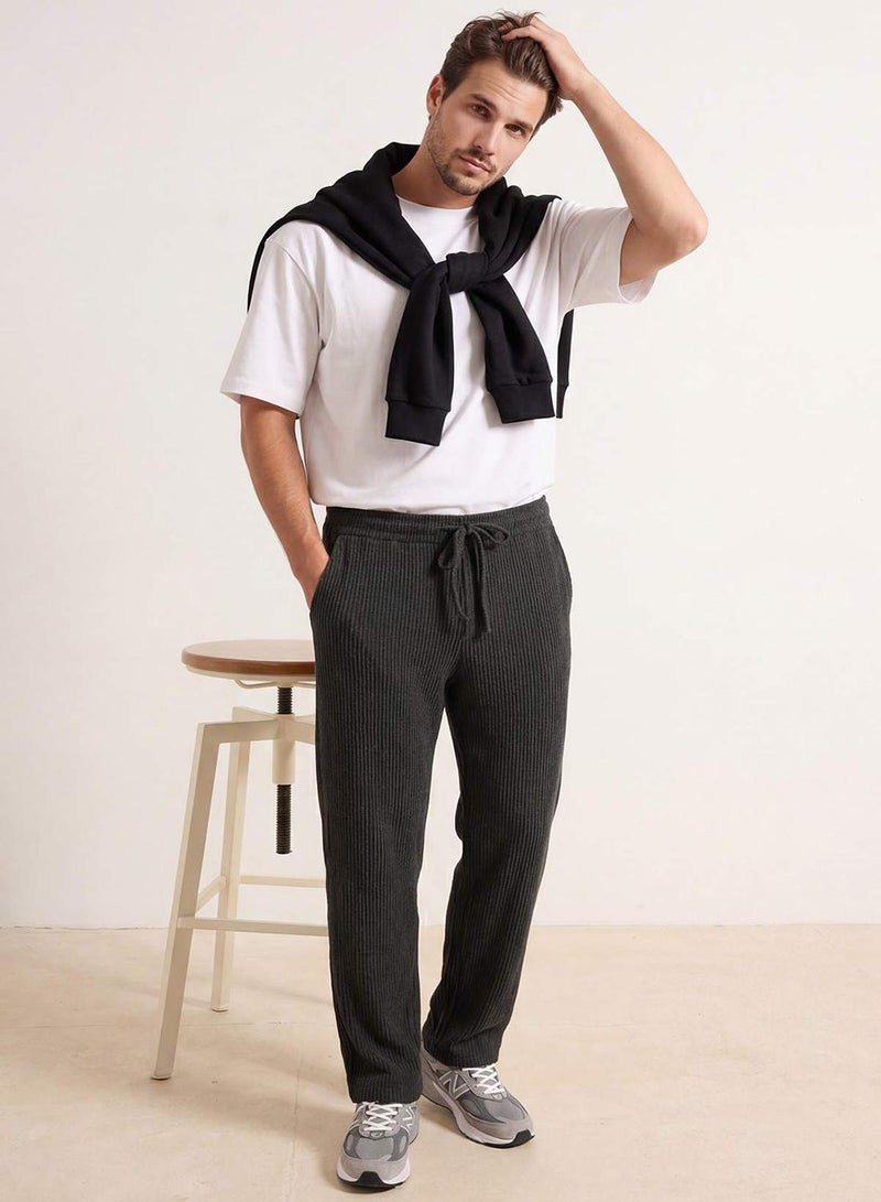 trendyol Anthracite Straight Cut Textured Open Leg Sweatpants - Image 5