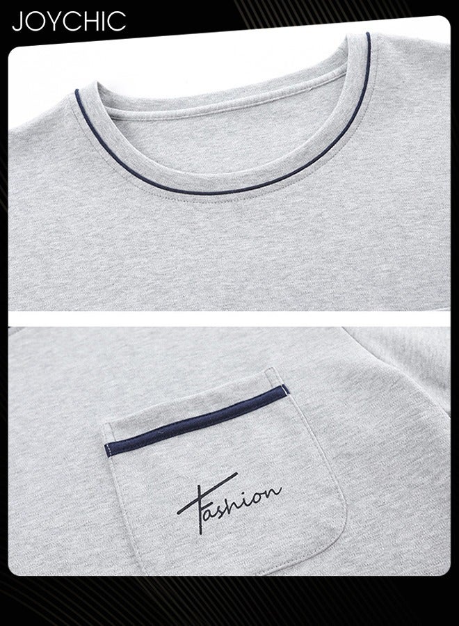 Joychic طقم بيجامة للرجال مكون من 3 قطع بلون موحد - أكمام قصيرة + شورت + بنطال - مريح من مودال قابل للتنفس ومقاوم للتآكل - ملابس نوم شبابية للمنزل لفصل الربيع والصيف والخريف - رمادي فاتح - Image 3