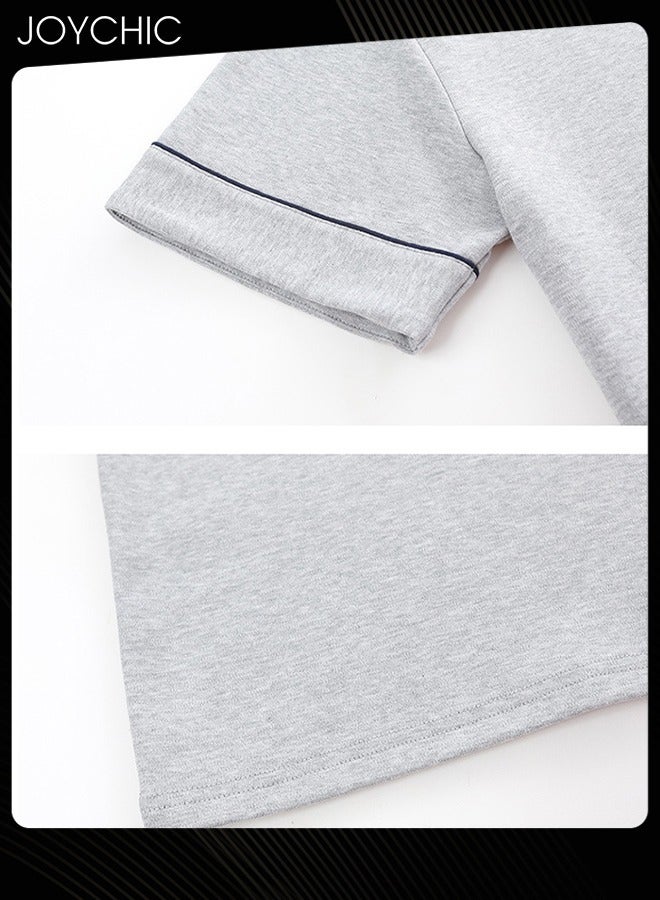 Joychic طقم بيجامة للرجال مكون من 3 قطع بلون موحد - أكمام قصيرة + شورت + بنطال - مريح من مودال قابل للتنفس ومقاوم للتآكل - ملابس نوم شبابية للمنزل لفصل الربيع والصيف والخريف - رمادي فاتح - Image 4