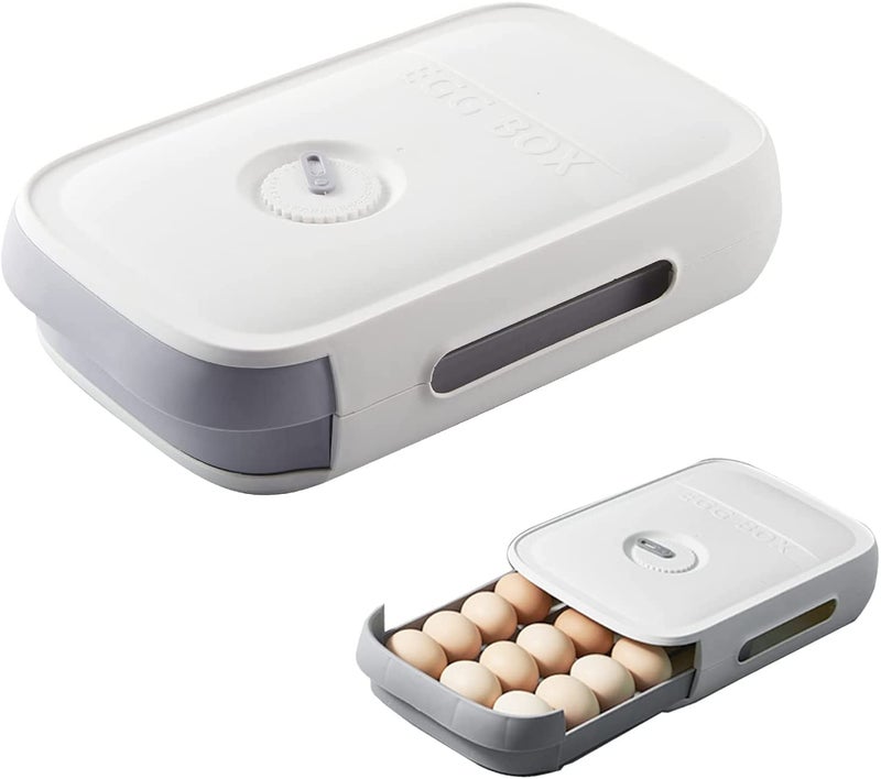 TGOPIT Egg Holder 1820 Grid Refrigerator Egg Trays Drawer Type Egg Storage Box Container with Date Reminder Fresh for Refrigerator 1PcsWhitePlastic - Image 1