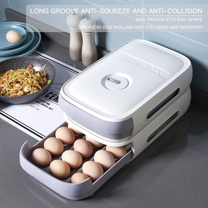 TGOPIT Egg Holder 1820 Grid Refrigerator Egg Trays Drawer Type Egg Storage Box Container with Date Reminder Fresh for Refrigerator 1PcsWhitePlastic - Image 5