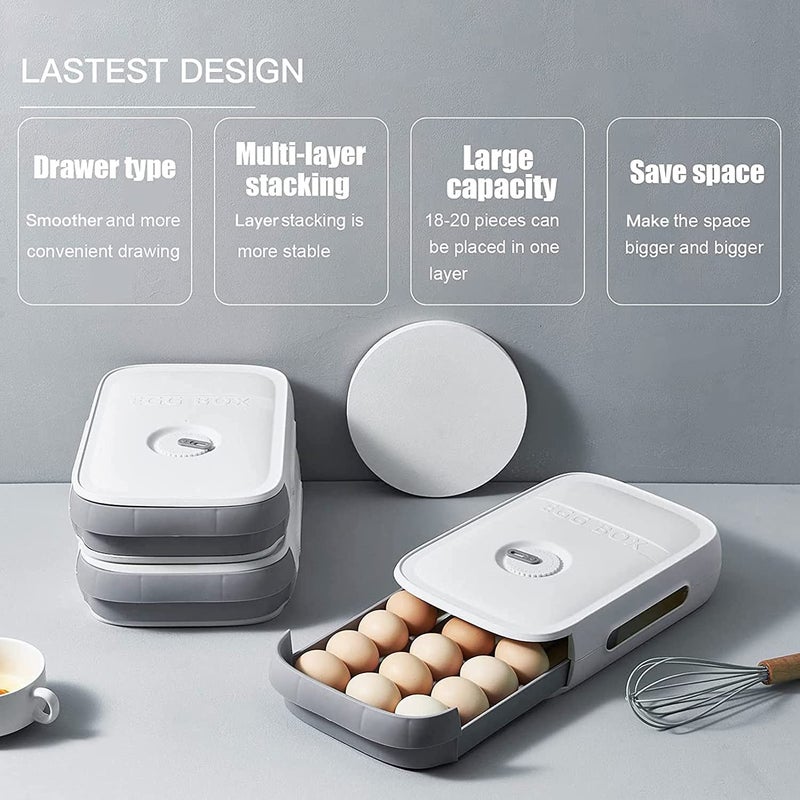 TGOPIT Egg Holder 1820 Grid Refrigerator Egg Trays Drawer Type Egg Storage Box Container with Date Reminder Fresh for Refrigerator 1PcsWhitePlastic - Image 4