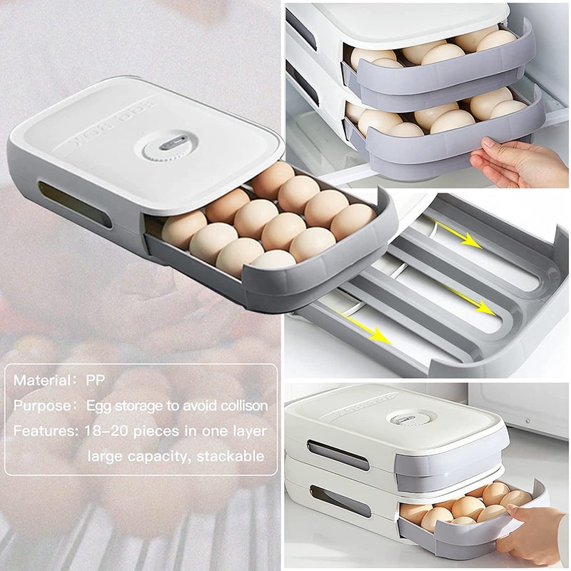 TGOPIT Egg Holder 1820 Grid Refrigerator Egg Trays Drawer Type Egg Storage Box Container with Date Reminder Fresh for Refrigerator 1PcsWhitePlastic - Image 2