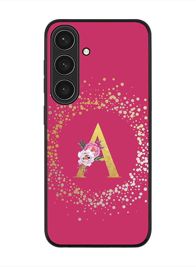 Stylizedd Rugged Black edge case for Samsung Galaxy S24 Case Cover- Custom Monogram Initial Letter Floral Pattern Alphabet- A (Deep Pink rose) - Image 1