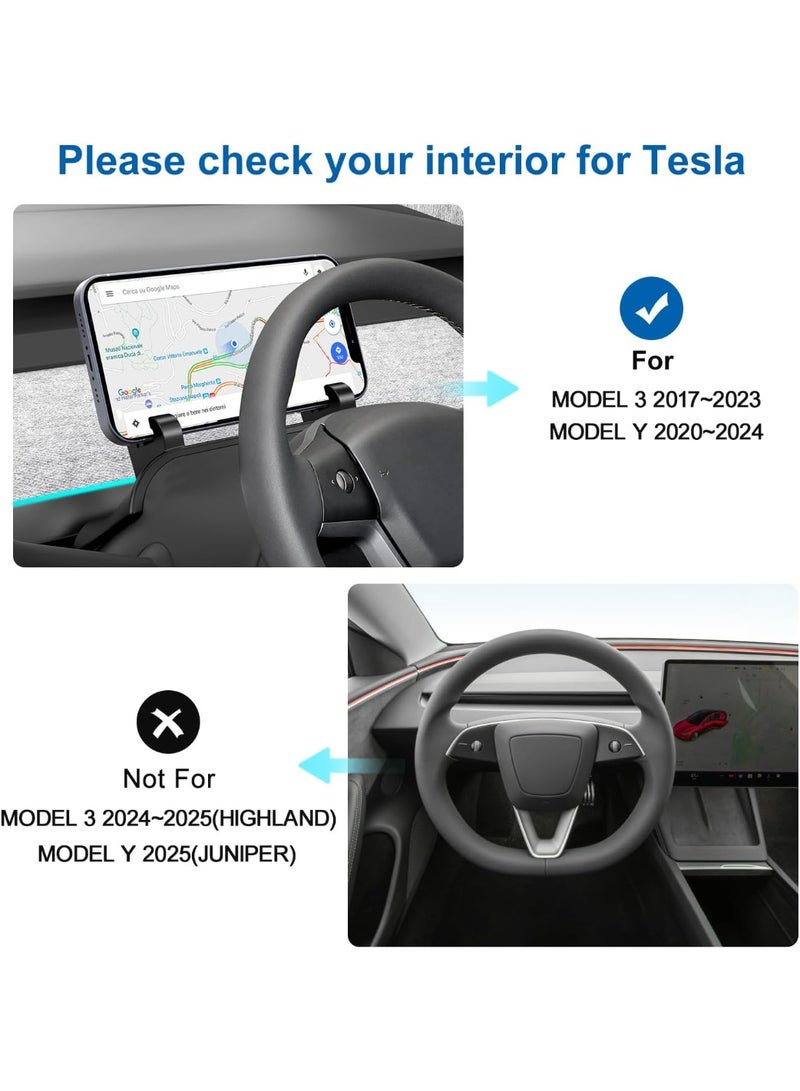 Barakah حامل هاتف سيليكون للسيارة لطراز تسلا Y 2020–2024 وطراز 3 2017–2023، خلف عجلة القيادة لحامل آيفون، دعم هاتف محمول ناعم من السيليكون، ملحقات داخلية (أسود) - Image 5