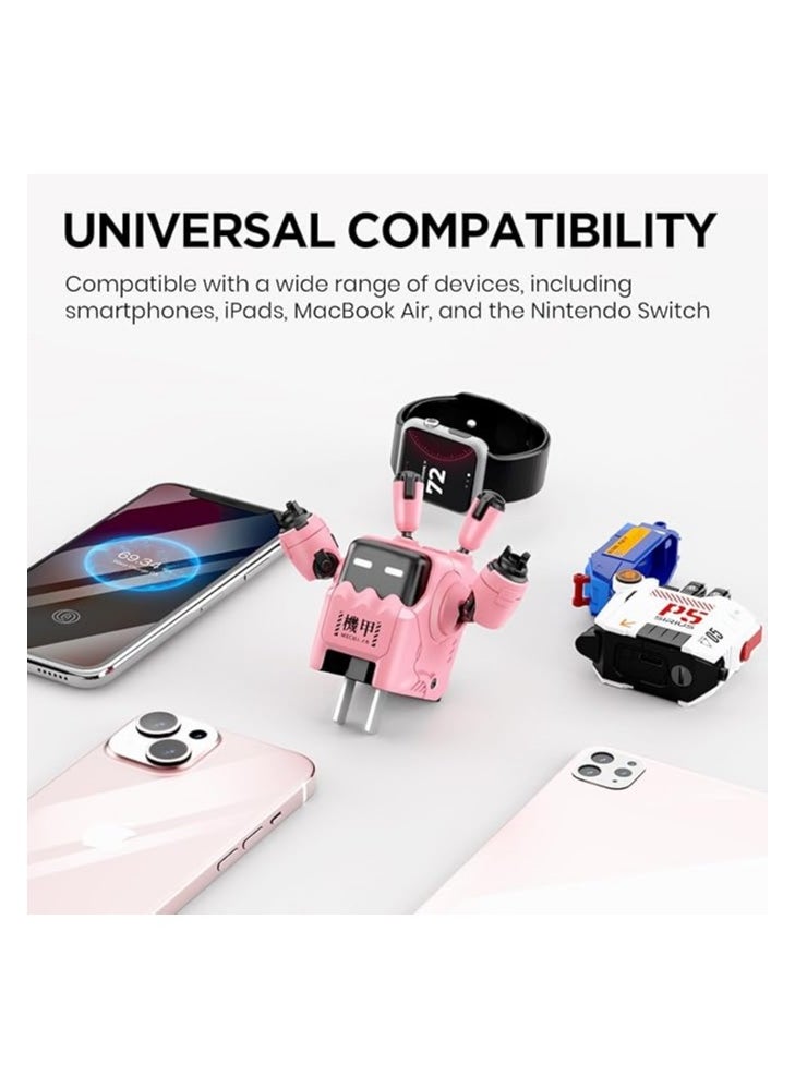 GravaStar 35W USB C Charger, DELTA35 Robot GaN Fast Charger Block, 2 Port Compact Charger with Foldable Plug, Dual USB C Wall Charger for iPhone 15/14/13/12 Series, Galaxy, iPad, and More (35W, Pink)