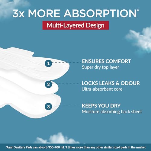 AZAH Sanitary Pads for Women XL [Pack of 30] 100% Rash-Free sanitary napkins | 3x More Absorption, Cottony Soft and Dry Top Cover for heavy Flow | Toxin Free, Locks Odour, Leak-Proof - Image 3