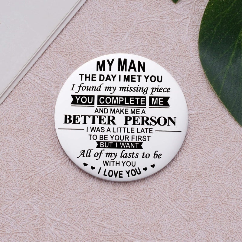 Aesnefe To My Men Pocket Hug Token Christmas Birthday Anniversary Valentines Day Gifts for Husband Boyfriend I Love You Gifts for Him Double Sided Message Engraved with Leather Keychain - Image 2