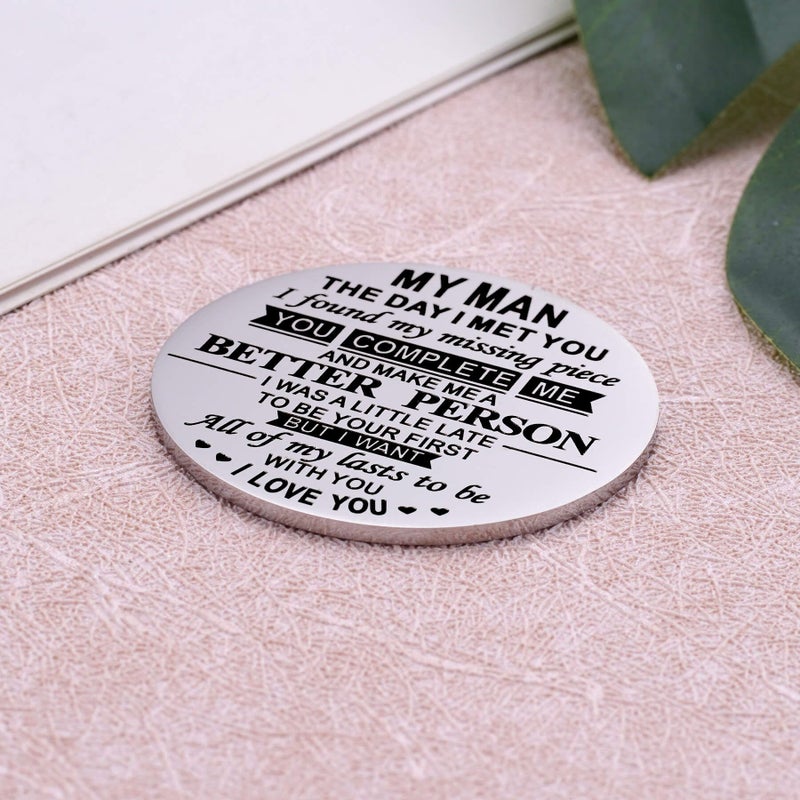Aesnefe To My Men Pocket Hug Token Christmas Birthday Anniversary Valentines Day Gifts for Husband Boyfriend I Love You Gifts for Him Double Sided Message Engraved with Leather Keychain - Image 3