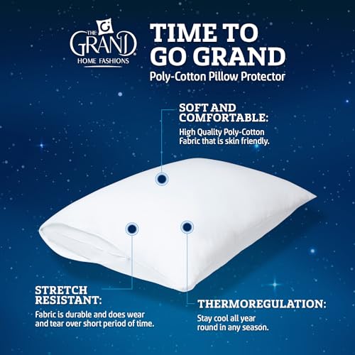 Mastertex The Grand Pillow Covers Queen Size - Poly-Cotton Pillow Protector with Zipper - Moisture Wicking, Advanced Allergy Protection Pillow Protector - Protects Pillow from Dust, Dirt, and Debris (2 Pack) - Image 2